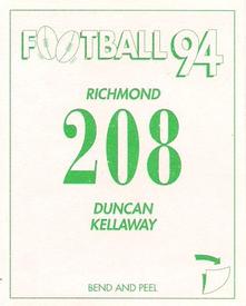 1994 Select AFL Stickers #208 Duncan Kellaway Back